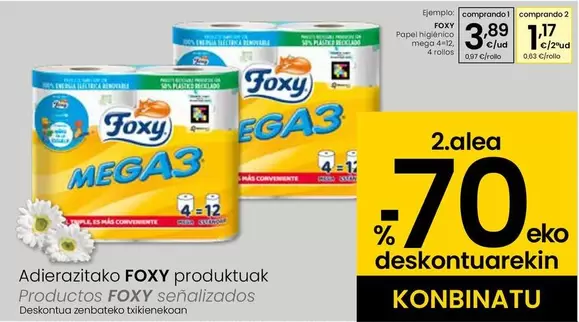 Oferta de Foxy - Papel Higienico Mega 4=12 por 3,89€ en Eroski