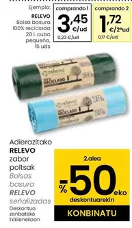 Oferta de Relevo - Bolsa Basura 100% Reciclada 20 L Cubo Pequeno por 3,45€ en Eroski