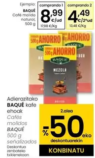 Oferta de Baqué - Cafe Molido Natural por 8,99€ en Eroski