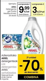 Oferta de Ariel - Detergente Gel Costa Mediterránea por 9,99€ en Eroski