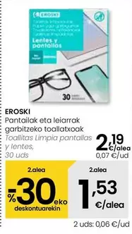 Oferta de Eroski - Toallitas Limpio Pantallas Y Lentes por 2,19€ en Eroski