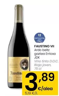 Oferta de Faustino VII - Vino Tinto D.O.C. Rioja Joven por 3,89€ en Eroski