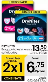 Oferta de DryNites - Bragapanales Enuresis Senalizados por 13,5€ en Eroski