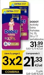 Oferta de Dodot - Activity Extra Panales T4/ T5/ T6 Y T7 Senalizados por 31,99€ en Eroski