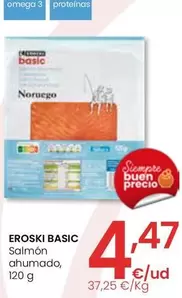 Oferta de Eroski Basic - Salmon Ahumado por 4,47€ en Eroski