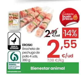 Oferta de Eroski - Brocheta De Pechuga De Pollo  por 2,55€ en Eroski