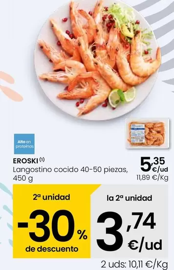 Oferta de Eroski - Langostino Cocido 40-50 Piezas por 5,35€ en Eroski