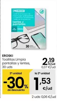Oferta de Eroski - Toallitas Limpio Pantallas Y Lentes por 2,19€ en Eroski