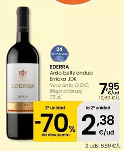 Oferta de Ederra - Vino Tinto D.O.C. Rioja Crianza por 7,95€ en Eroski