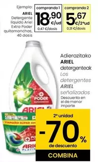 Oferta de Ariel - Detergente Liquido Extra Poder Quitamanchas por 18,9€ en Eroski
