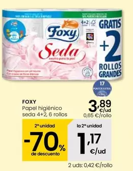 Oferta de Foxy - Papel Higiénico Seda 4+2 por 3,89€ en Eroski