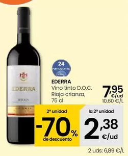 Oferta de Ederra - Vino Tinto D.O.C. Rioja Crianza por 7,95€ en Eroski