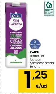 Oferta de Kaiku - Leche Sin Lactosa Semidesnatada por 1,25€ en Eroski
