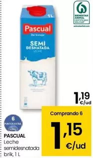Oferta de Pascual - Leche Semidesnatada por 1,19€ en Eroski