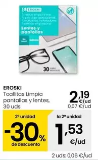 Oferta de Eroski - Toallitas Limpia Pantallas Y Lentes por 2,19€ en Eroski