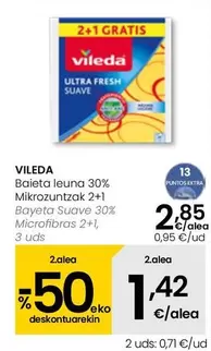 Oferta de Vileda - Bayeta Suave 30% Microfibras 2+1 por 2,85€ en Eroski