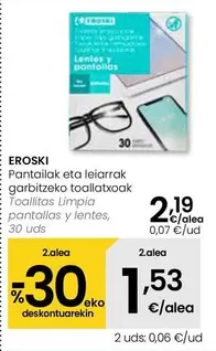 Oferta de Eroski - Toallitas Limpia Pantallas Y Lentes por 2,19€ en Eroski