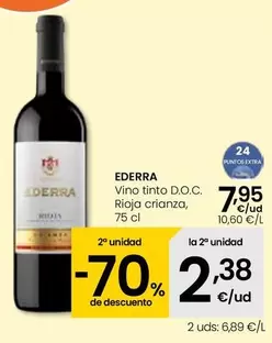 Oferta de Ederra - Vino Tinto D.O.C. Rioja Crianza por 7,95€ en Eroski