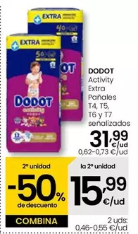 Oferta de Dodot - Activity Extra Panales T4/ T5/ T6 Y T7 Senalizados por 31,99€ en Eroski