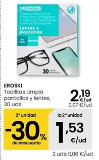 Oferta de Eroski - Toallitas Limpia Pantallas Y Lentes por 2,19€ en Eroski