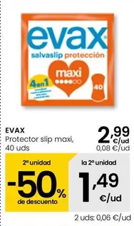Oferta de Evax - Protector Slip Maxi, 40 Uds por 2,99€ en Eroski