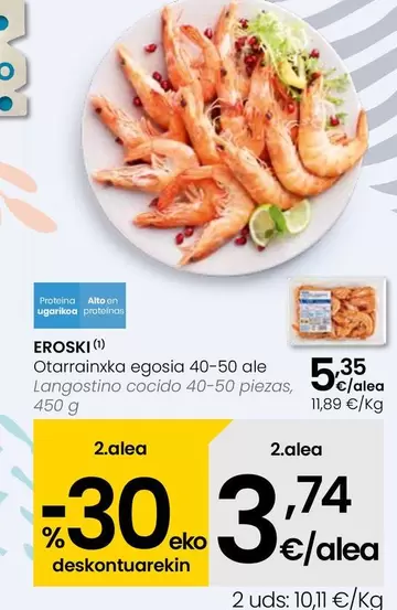 Oferta de Eroski - Langostino Cocido 40-50 Piezas por 5,35€ en Eroski