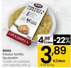 Oferta de Benis - Tortilla De Patatas Con Cebolla por 3,89€ en Eroski