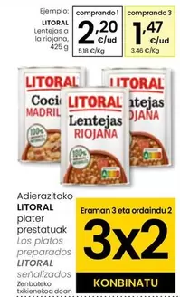 Oferta de Litoral - Lentejas A La Riojana por 2,2€ en Eroski