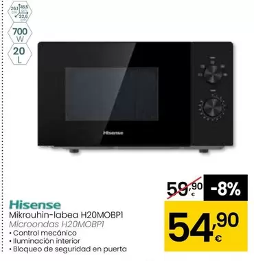 Oferta de Hisense - Microondas H20MOBP1 por 54,9€ en Eroski