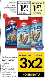 Oferta de Facundo - Pipas Tostadas Sin Sal por 1,61€ en Eroski