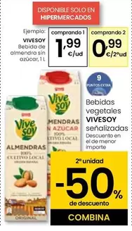 Oferta de ViveSoy - Bebida De Alimedra Sin Azucar por 1,99€ en Eroski