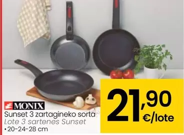 Oferta de Monix - Lote 3 Sartenes Sunset por 21,9€ en Eroski