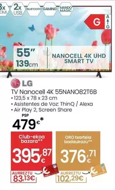Oferta de LG - Tv Nanocell 4K 55NANO82T6B  por 479€ en Eroski