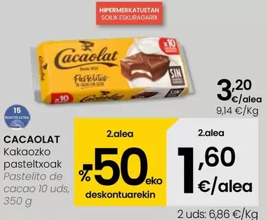 Oferta de Cacaolat - Pastellito De Cacao 10 Uds por 3,2€ en Eroski