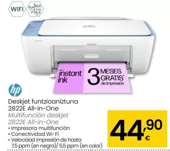 Oferta de HP - Multifuncion Deskjet 2822E All In One por 44,9€ en Eroski
