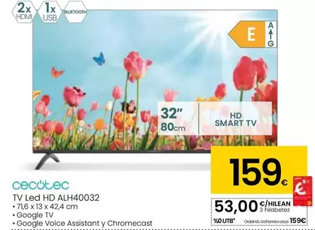Oferta de Cecotec - Tv Led Hd ALH40032  por 159€ en Eroski