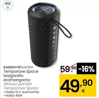 Oferta de Energy Sistem - Altavoz Portátil Temporave Space por 49,9€ en Eroski