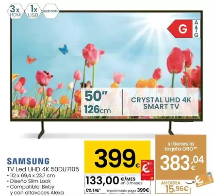 Oferta de Samsung - Tv Led UHD 4K 50DU7105 por 399€ en Eroski