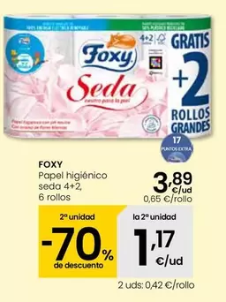 Oferta de Foxy - Papel Higienico Seda 4+2 por 3,89€ en Eroski