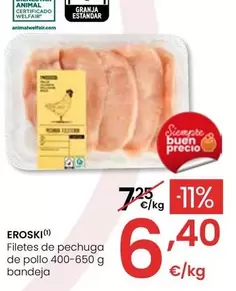 Oferta de Eroski - Filetes De Pechuga De Pollo 400-500 G Bandeja por 6,4€ en Eroski