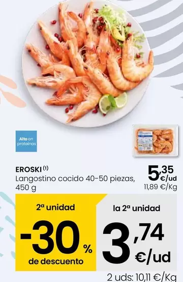 Oferta de Eroski - Langostino Cocido 40-50 Piezas por 5,35€ en Eroski