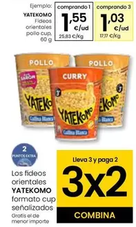 Oferta de Yatekomo - Fideos Orientales Pollo Cup por 1,55€ en Eroski
