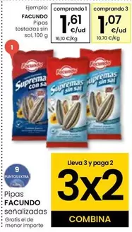 Oferta de Facundo - Pipas Tostadas Sin Sal por 1,61€ en Eroski