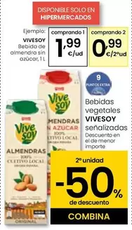 Oferta de ViveSoy - Bebida De Alimedra Sin Azucar por 1,99€ en Eroski