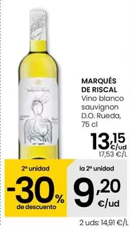 Oferta de Marqués De Riscal - Vino Blanco Sauvignon D.O. Rueda por 13,15€ en Eroski