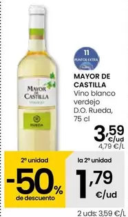 Oferta de Mayor De Castilla - Vino Blanco Verdejo D.O. Rueda por 3,59€ en Eroski