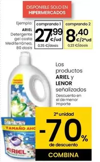 Oferta de Ariel - Detergente Gel Costa Mediterranea por 27,99€ en Eroski