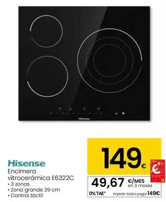 Oferta de Hisense - Encimera Vitrocerámica E6322C  por 149€ en Eroski