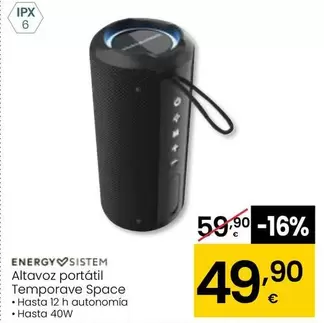 Oferta de Energy Sistem - Altavoz Portátil Temporave Space por 49,9€ en Eroski