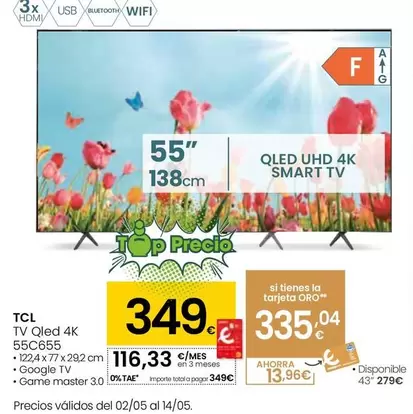 Oferta de TCL - Tv Qled 4K 55C655 por 349€ en Eroski